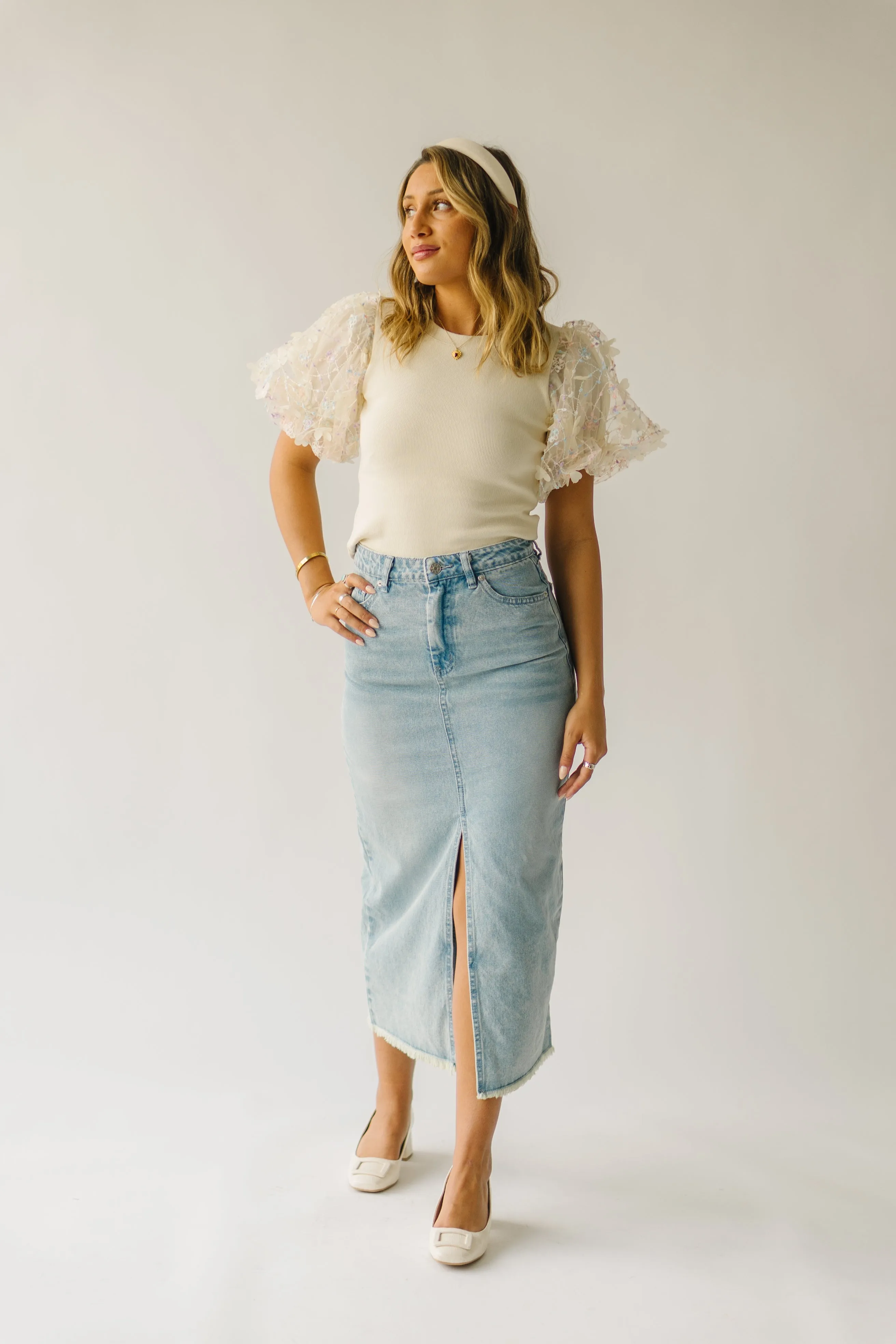 The Guthrie Textured Puff Sleeve Blouse in Cream