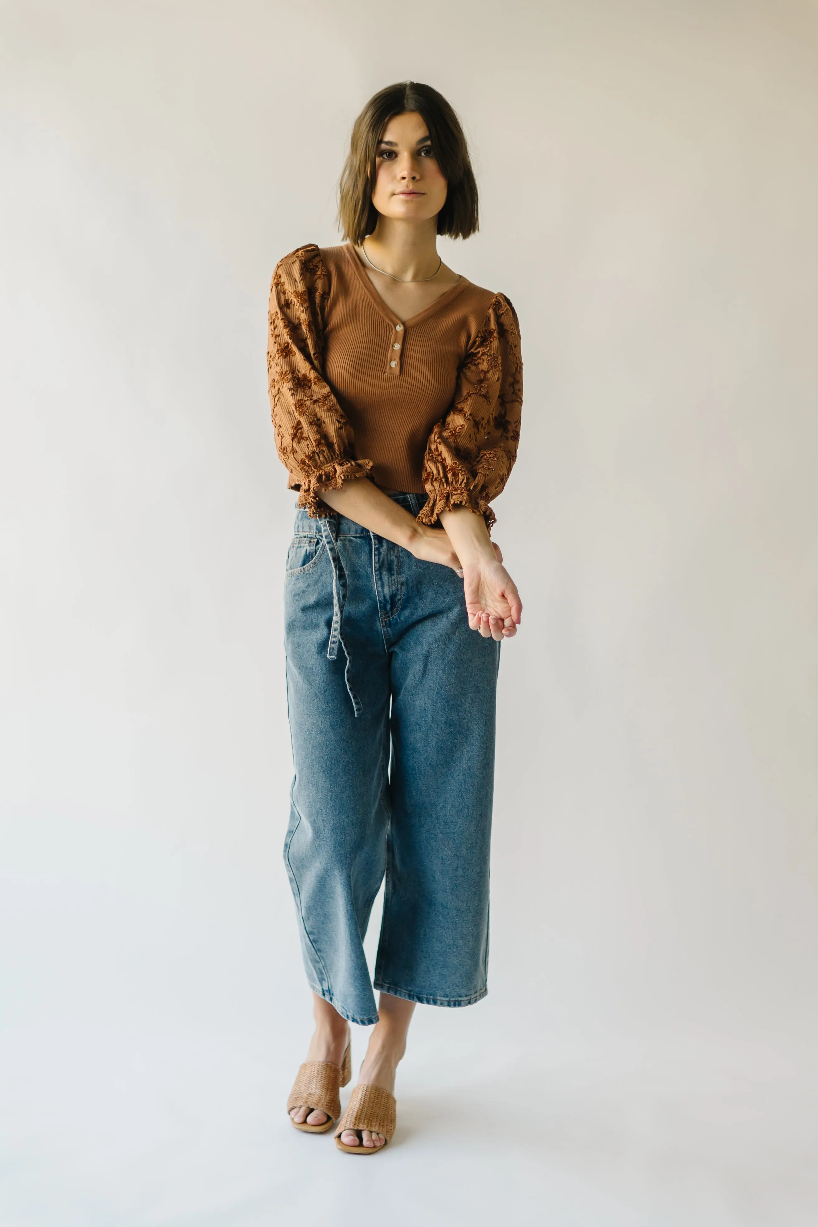 The Harpswell Lace Contrast Blouse in Brown