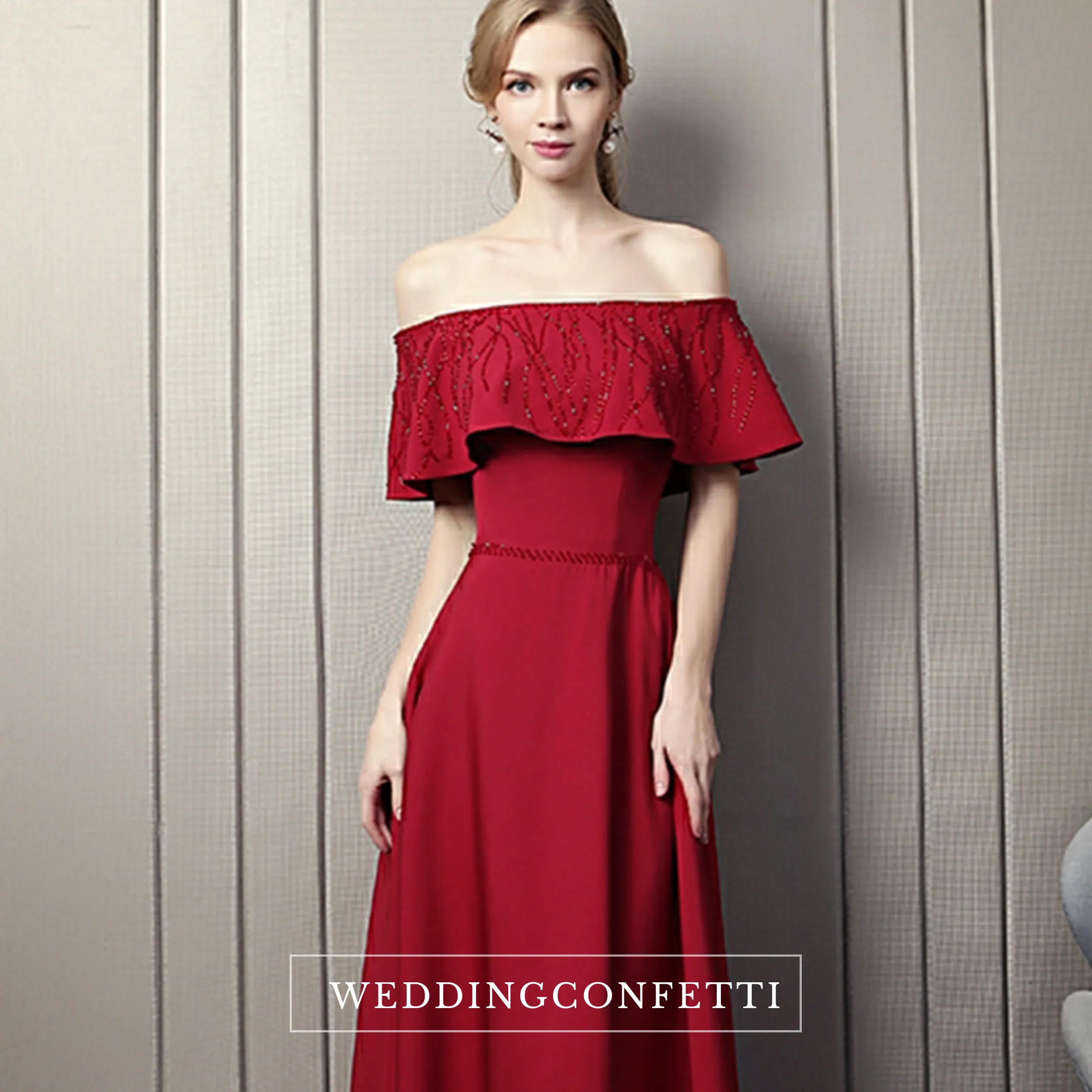 The Kermelia Red Off Shoulder Gown