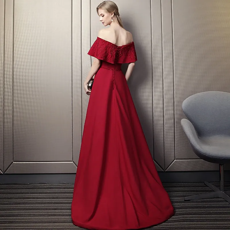 The Kermelia Red Off Shoulder Gown