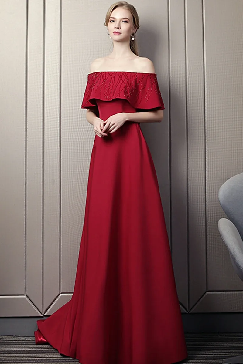 The Kermelia Red Off Shoulder Gown