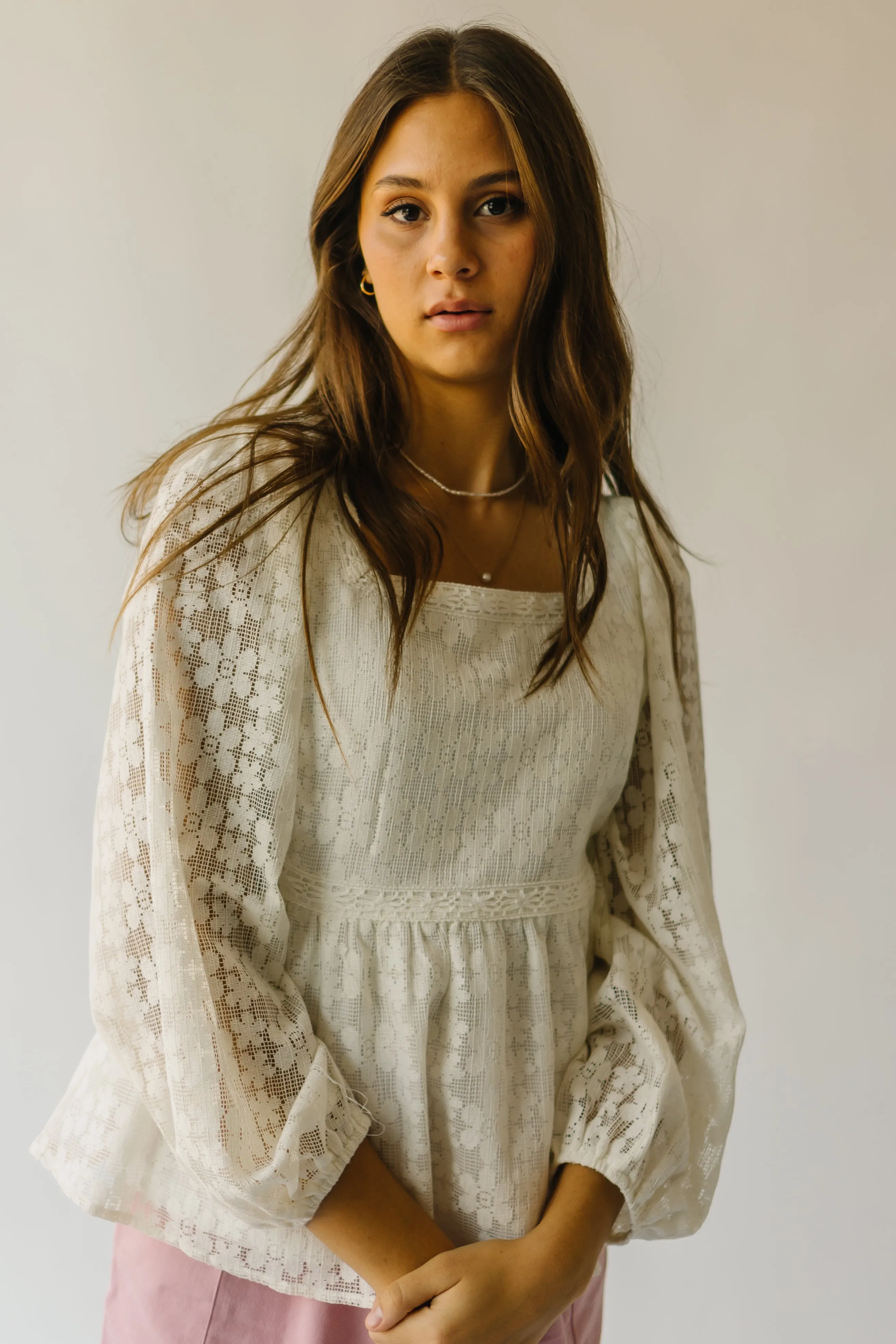 The Rosenburg Floral Lace Detail Blouse in Ivory