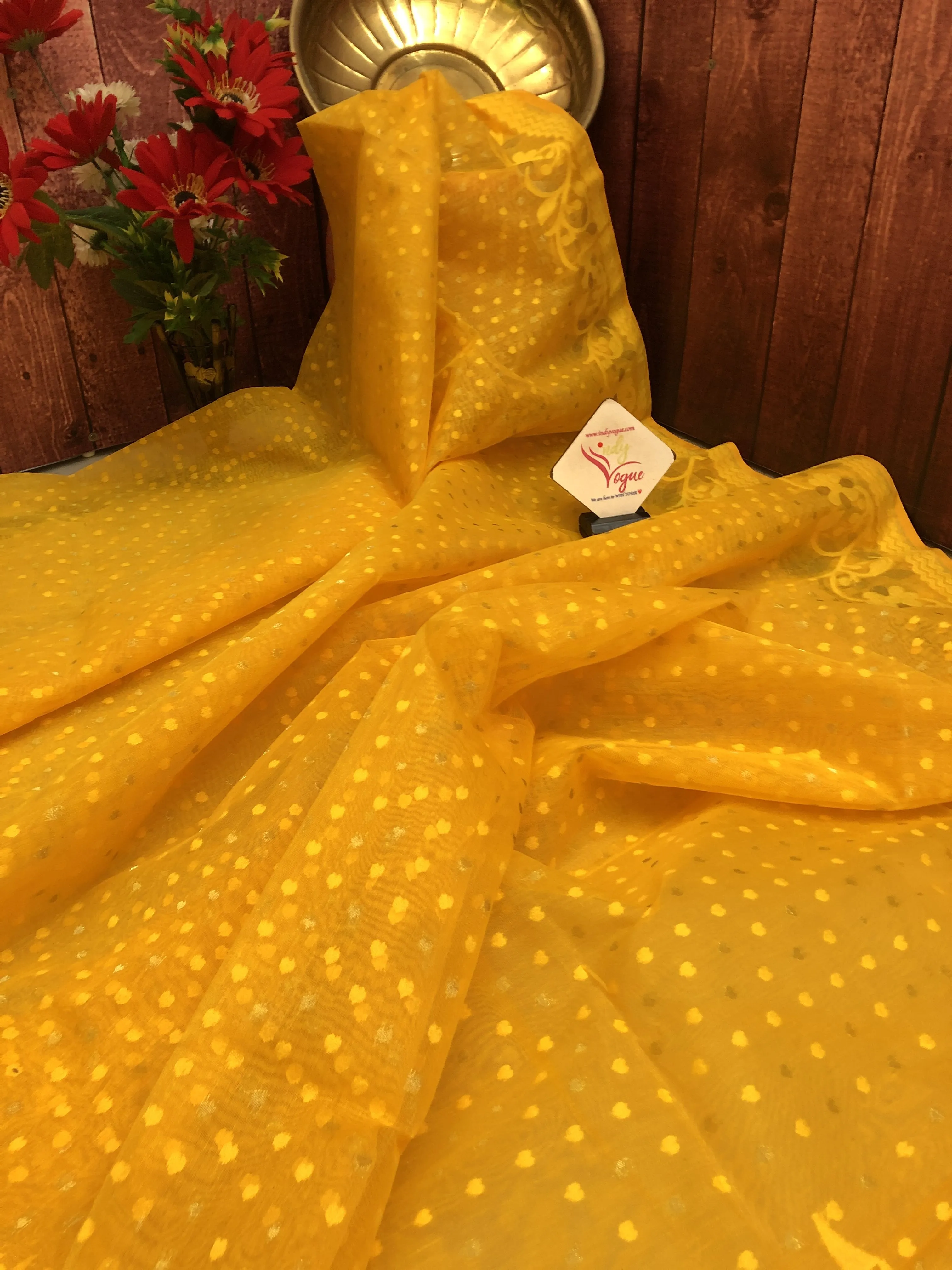 Turmeric Yellow Color Jamdani Saree