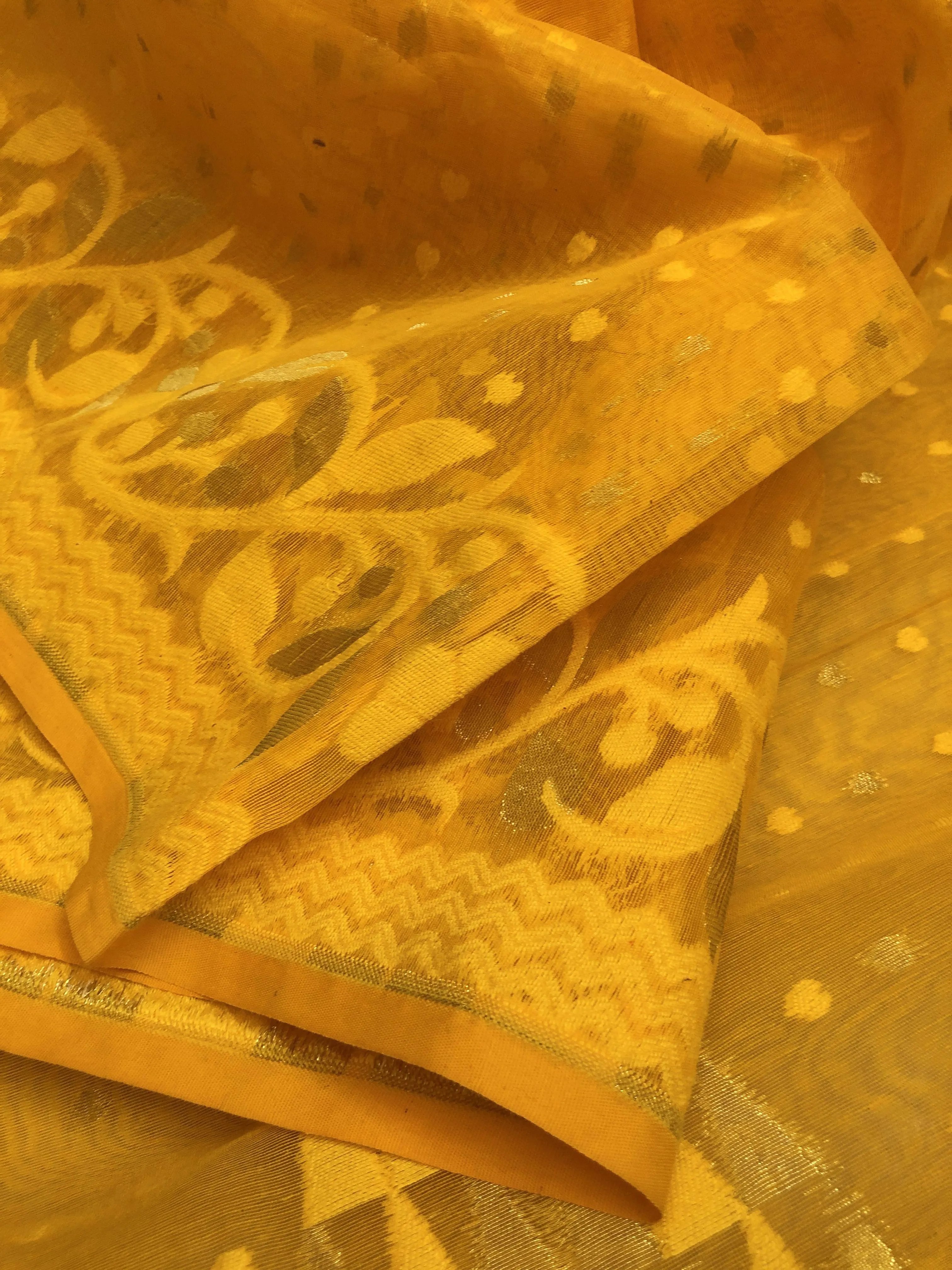 Turmeric Yellow Color Jamdani Saree