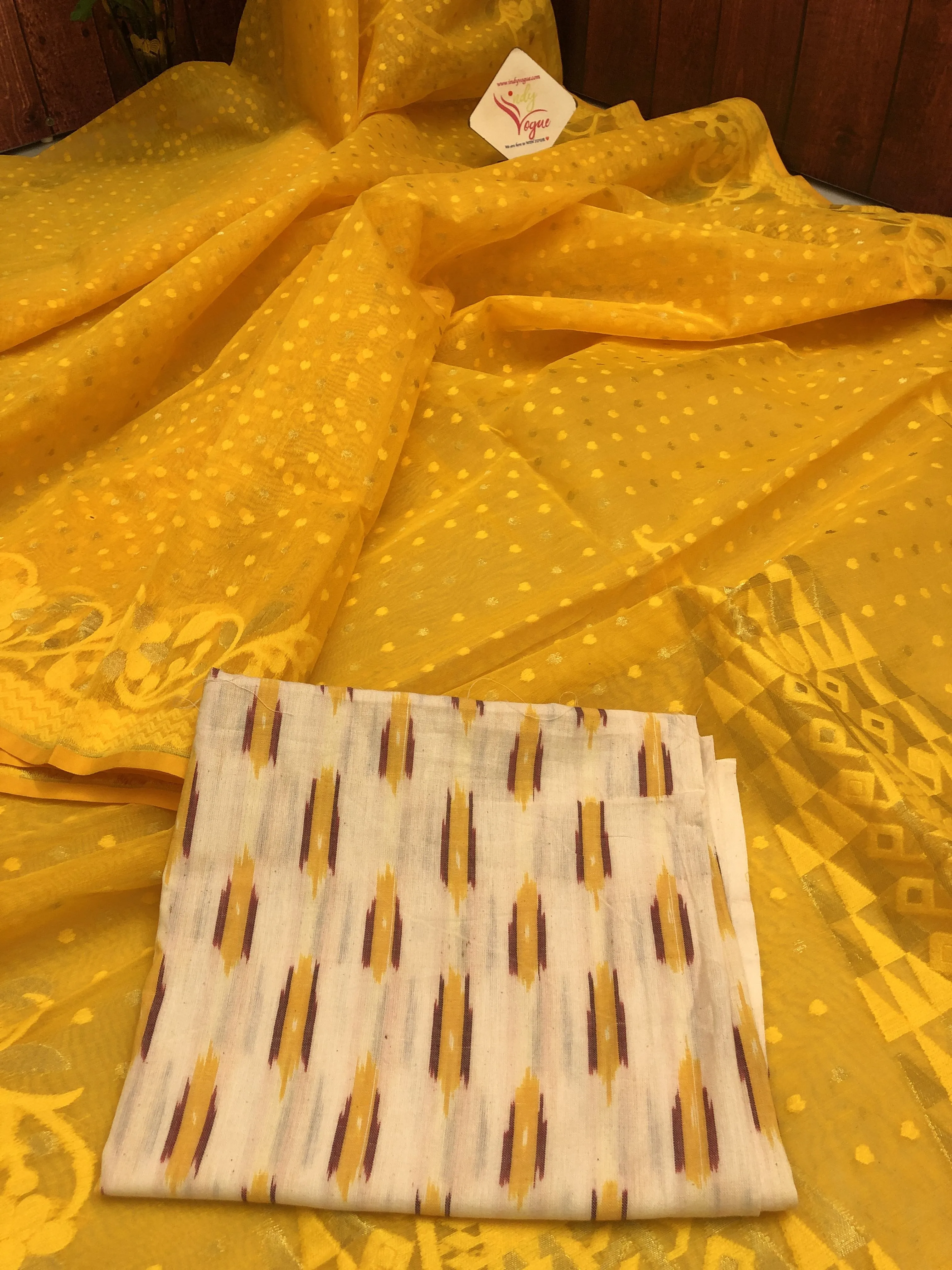 Turmeric Yellow Color Jamdani Saree