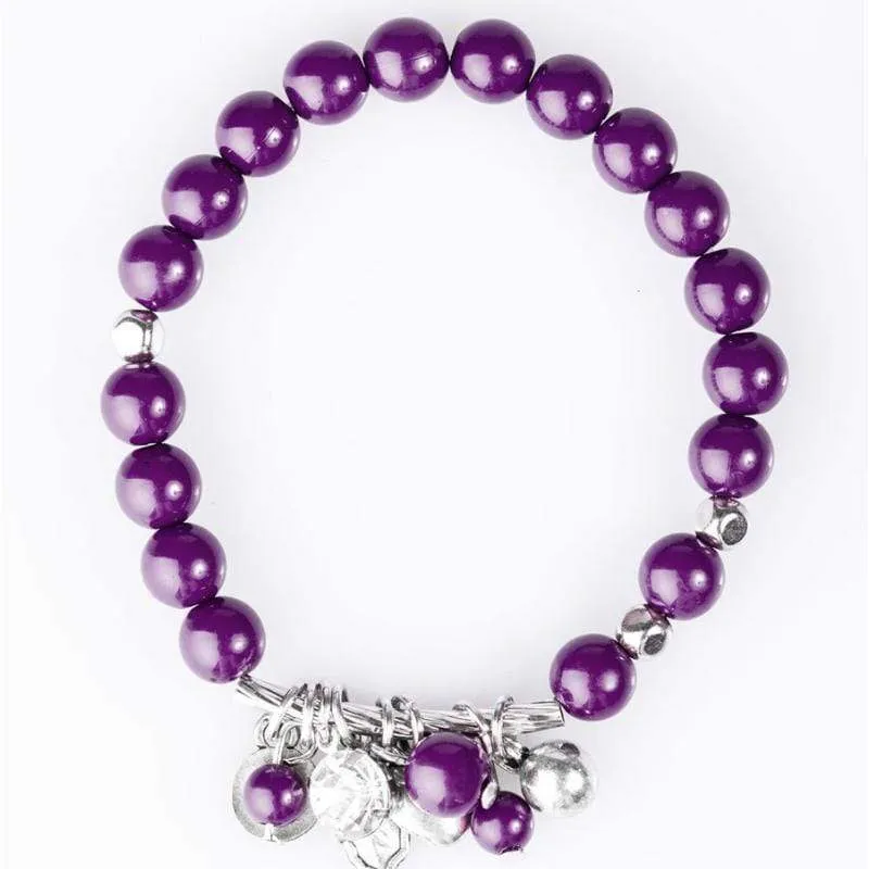 Turning On the Charm Purple Stretchy Bracelet