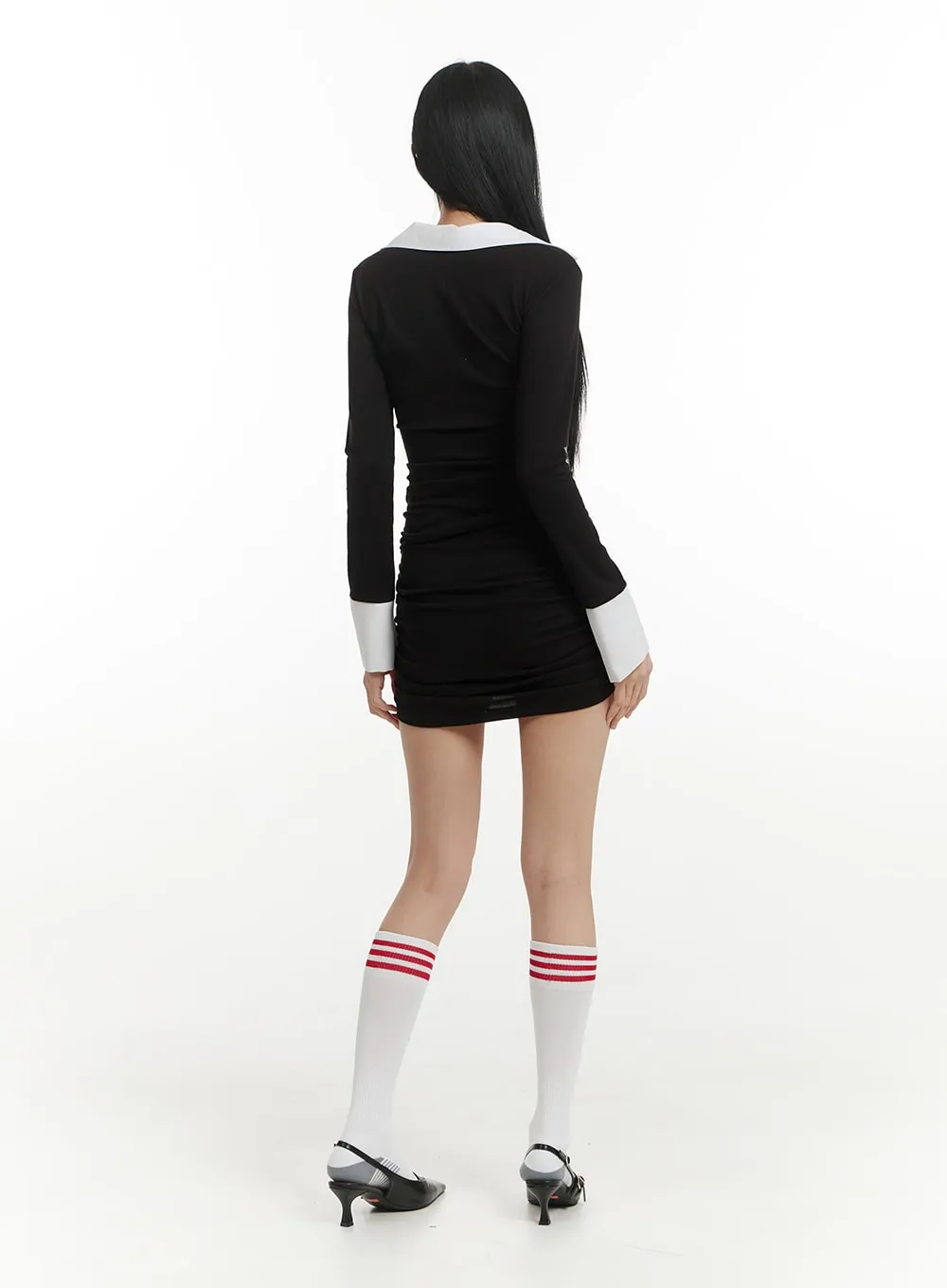 Two Tone Slim Collar Mini Dress IM406