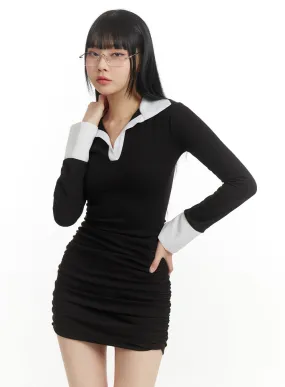 Two Tone Slim Collar Mini Dress IM406