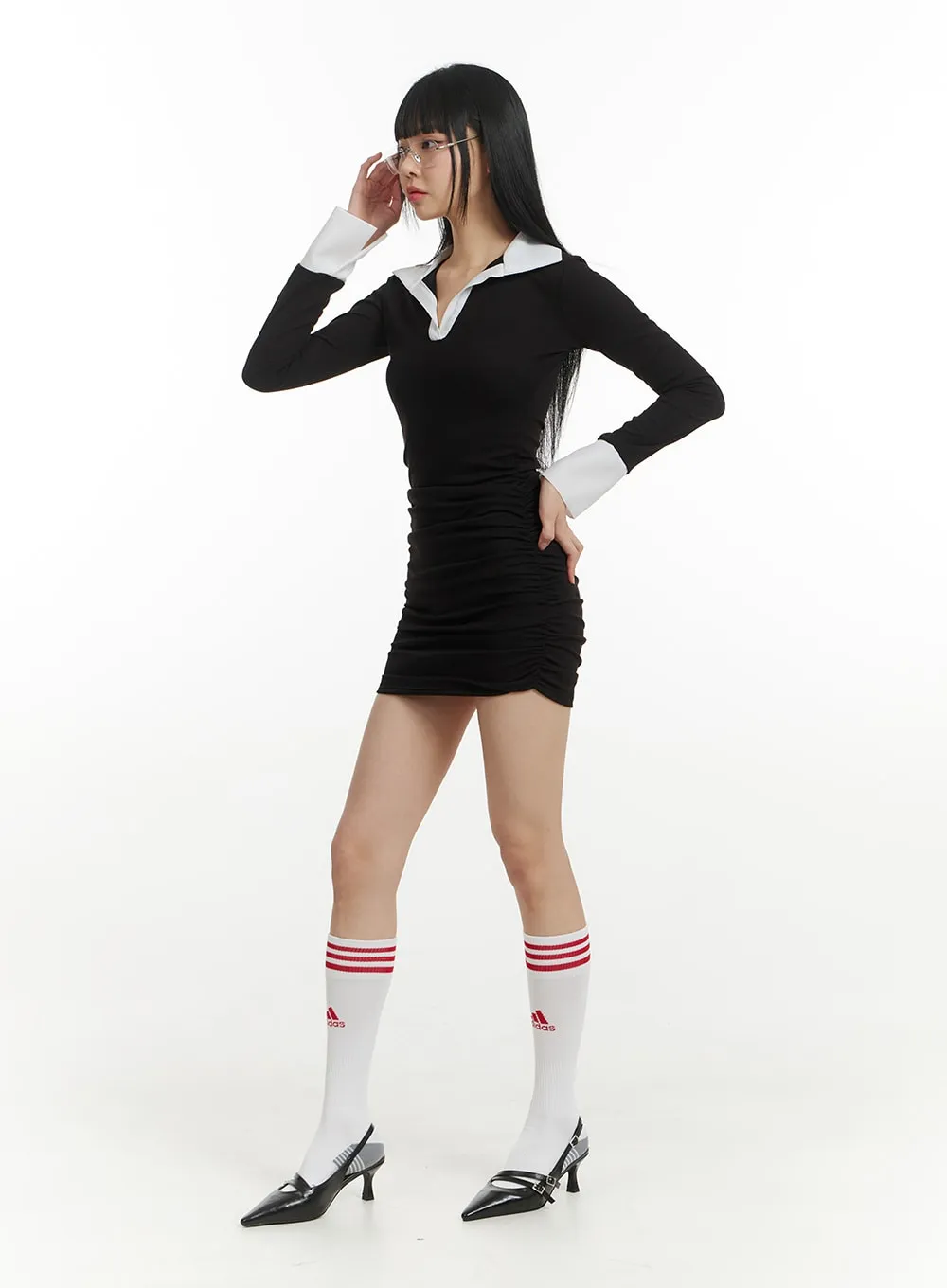 Two Tone Slim Collar Mini Dress IM406