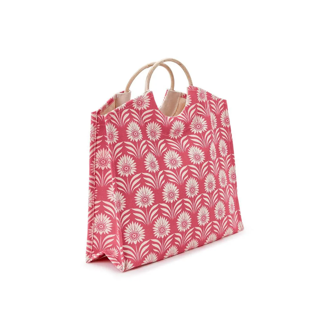 Two's Company Palm Deco Tote With Bamboo Handle