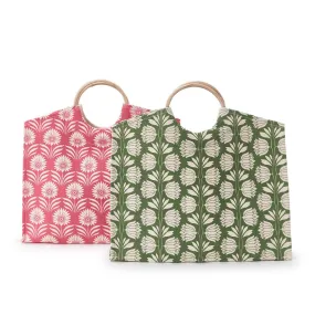 Two's Company Palm Deco Tote With Bamboo Handle