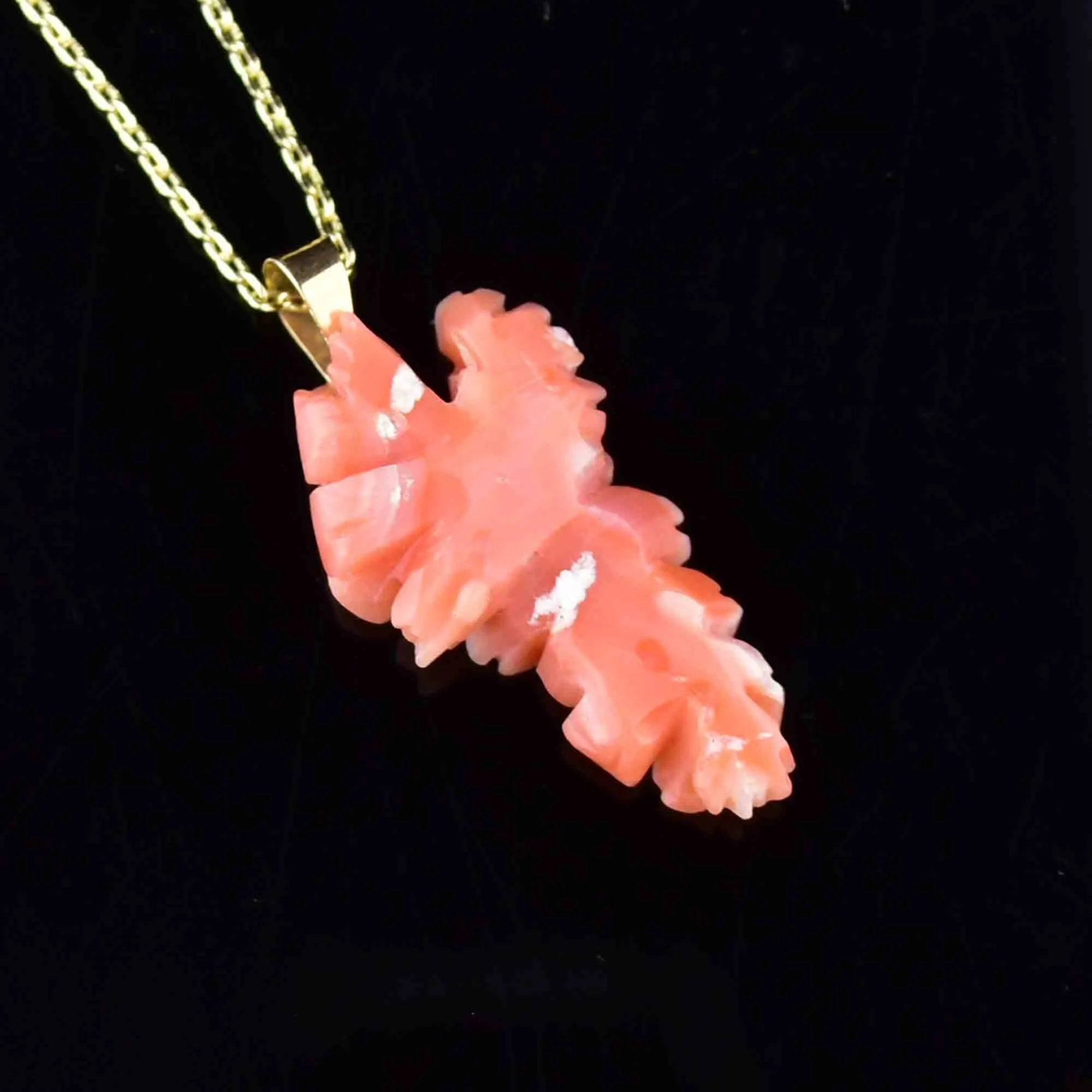 Victorian 14K Gold Carved Coral Flower Pendant Necklace