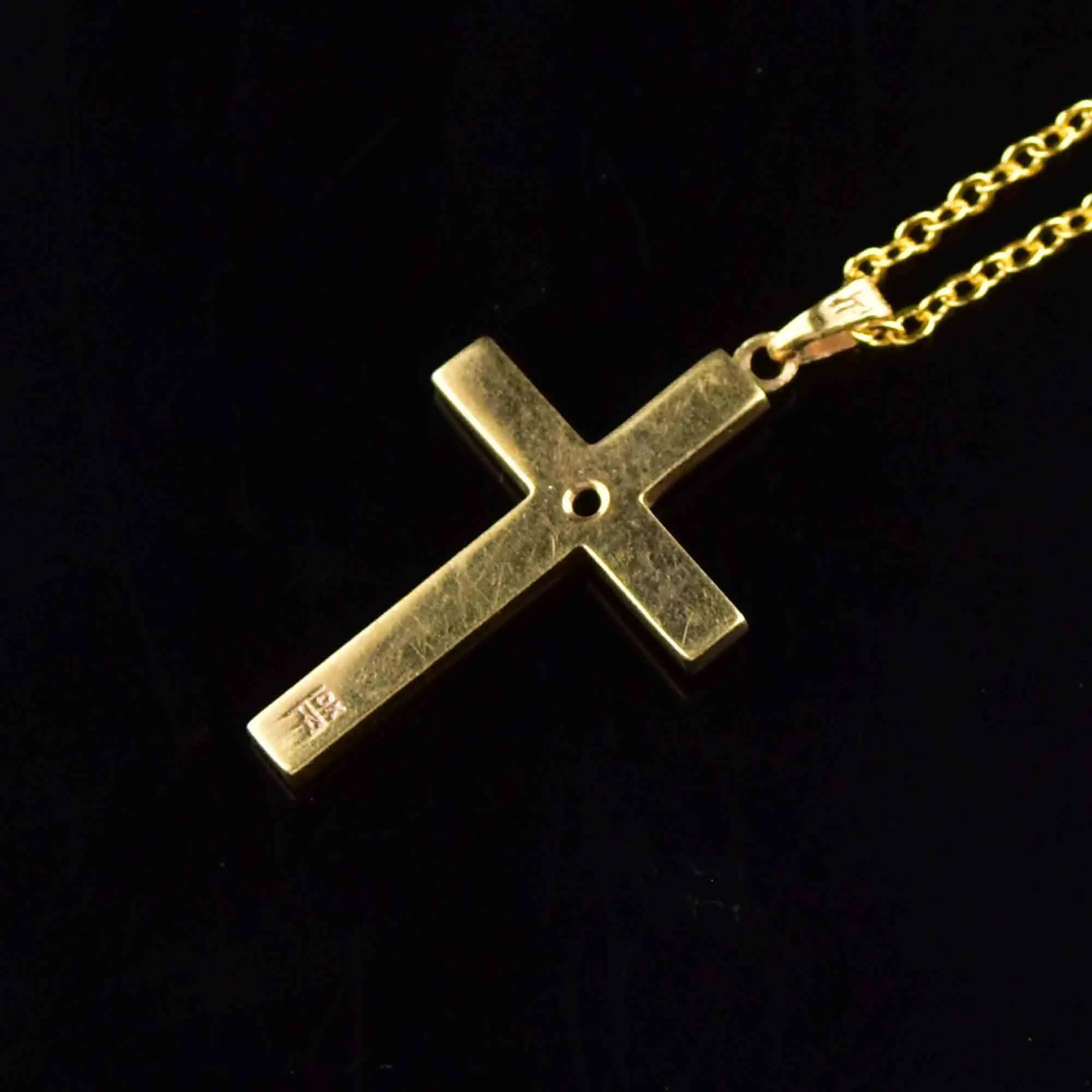 Vintage 10K Gold Diamond Cross Pendant Necklace