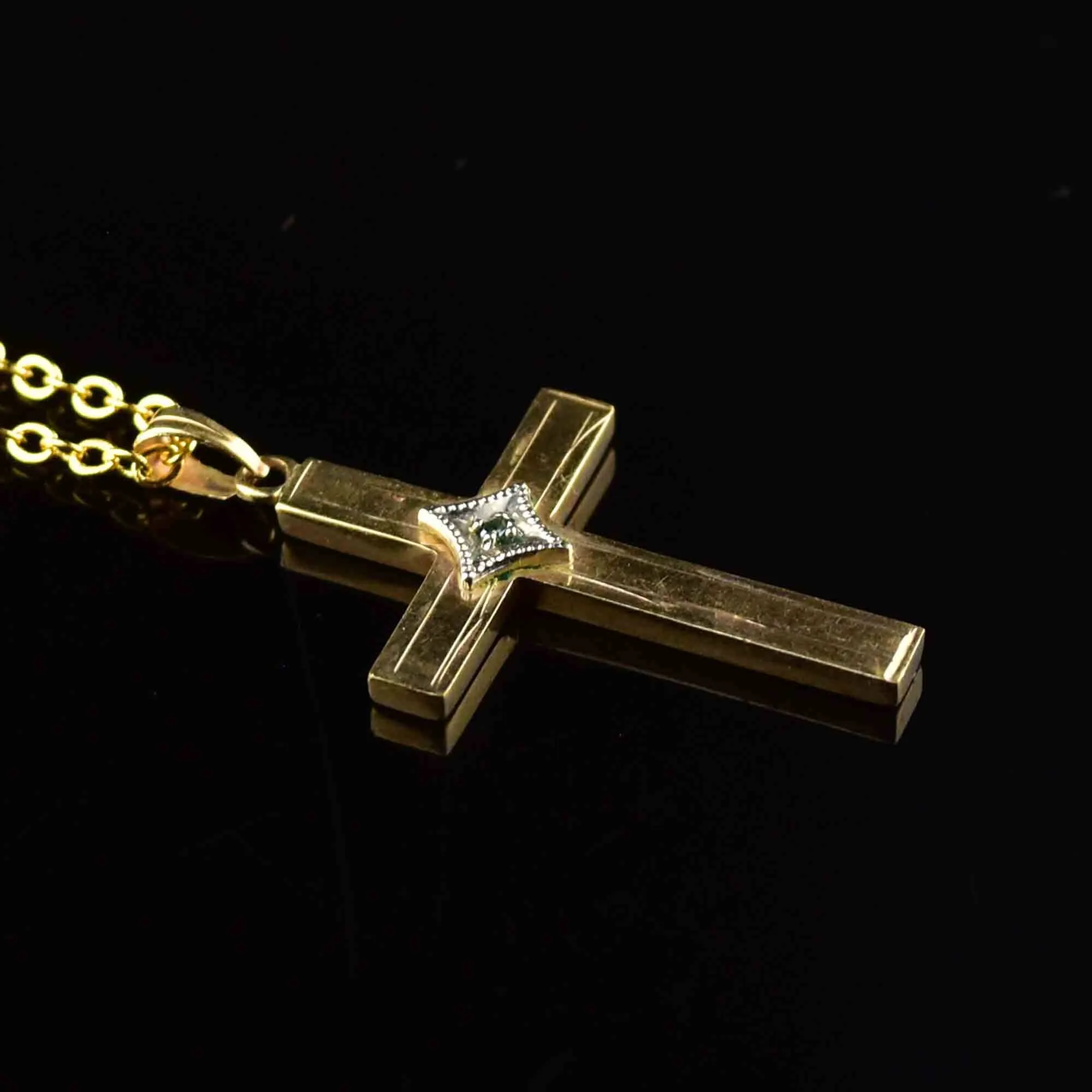 Vintage 10K Gold Diamond Cross Pendant Necklace