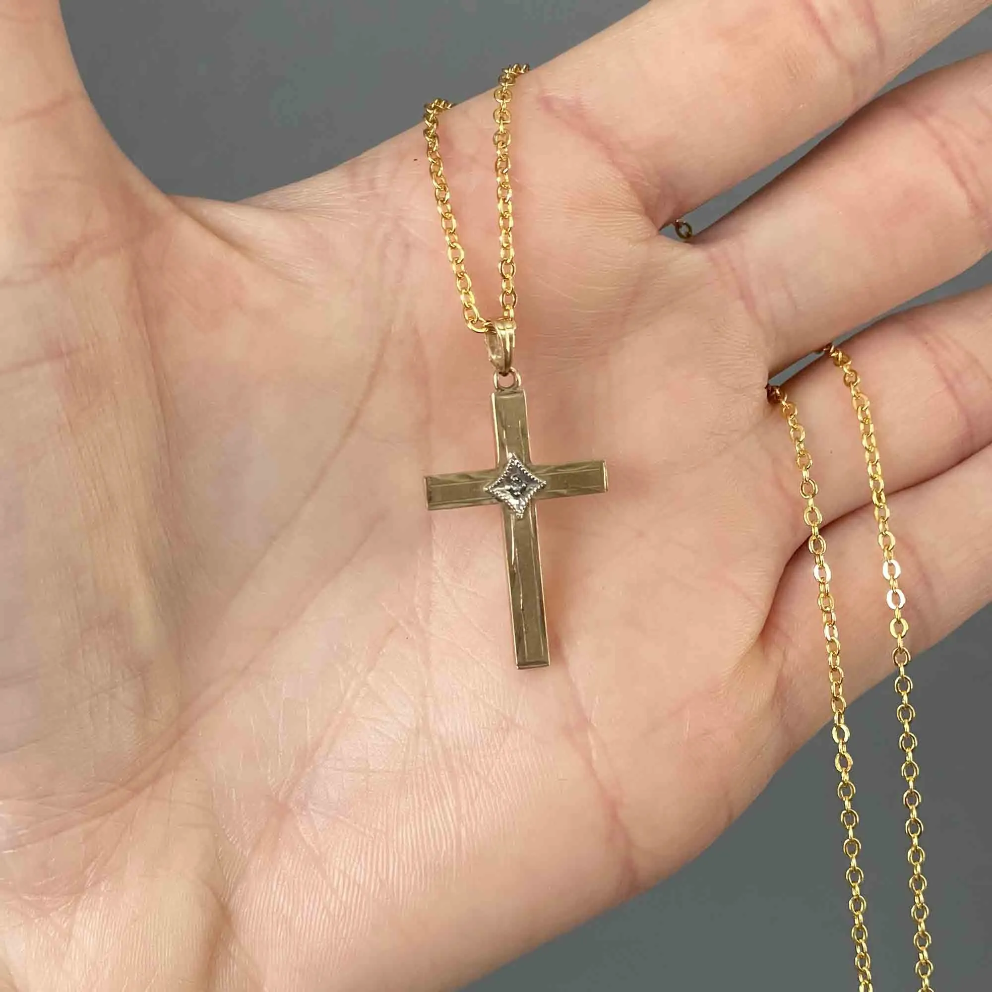 Vintage 10K Gold Diamond Cross Pendant Necklace