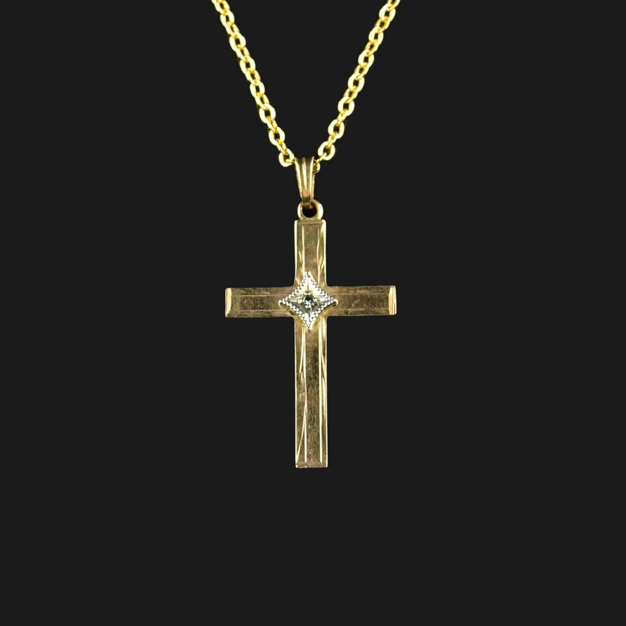 Vintage 10K Gold Diamond Cross Pendant Necklace