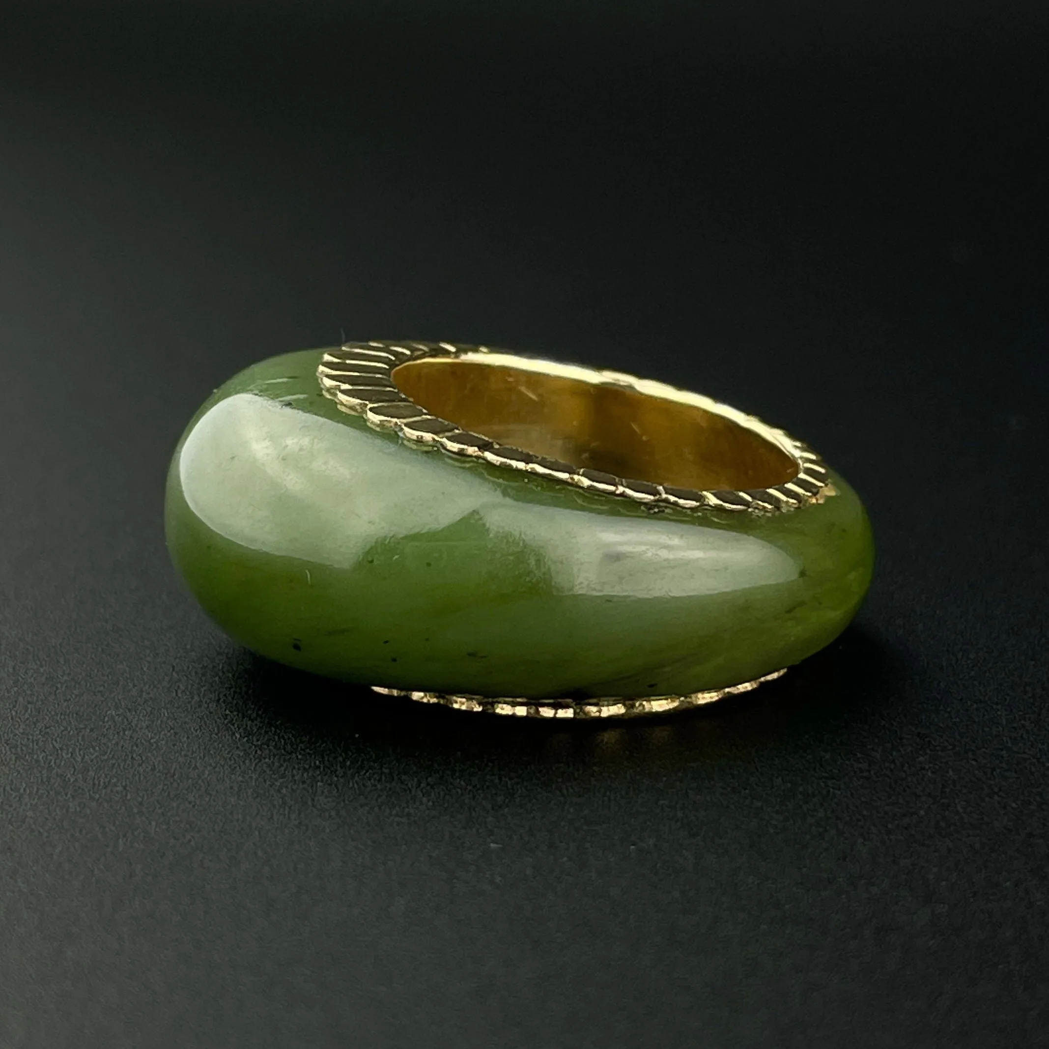 Vintage 14K Gold Jade Dome Eternity Ring, Sz 6 3/4