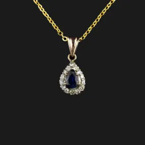 Vintage 14K Gold Sapphire Diamond Halo Pendant Necklace