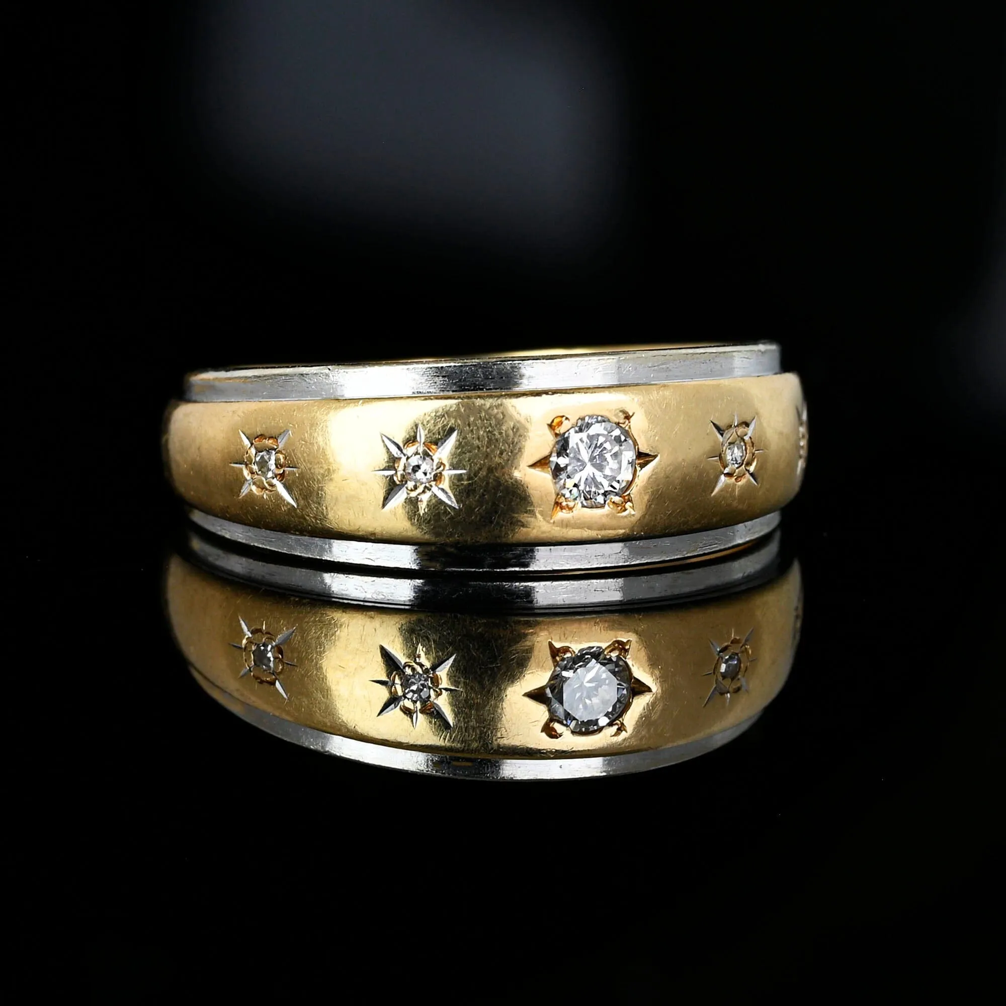 Vintage 14K Gold Star Engraved Diamond Ring Band