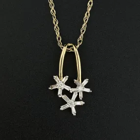 Vintage 14K Gold Three Star Baguette Diamond Charm Necklace