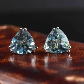 Vintage 14K White Gold Trillion Cut Aquamarine Stud Earrings