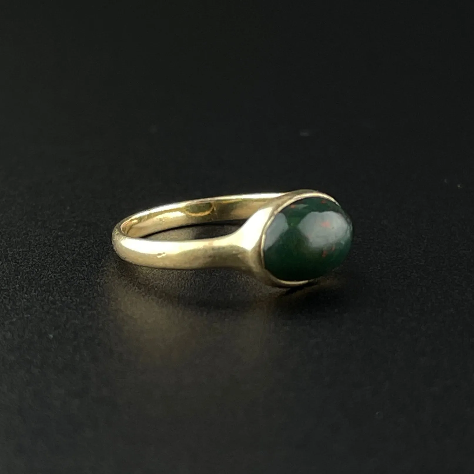 Vintage Art Deco 14K Gold Bloodstone Ring, Sz 1