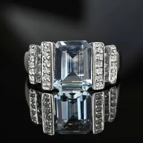 Vintage Art Deco Style Diamond and Aquamarine Ring