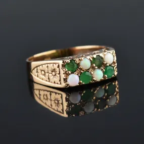 Vintage Art Deco Style Gold Opal & Emerald Band Ring, Sz 8