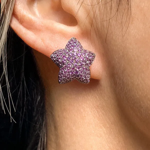 Vintage Pink Sapphire Star Earrings