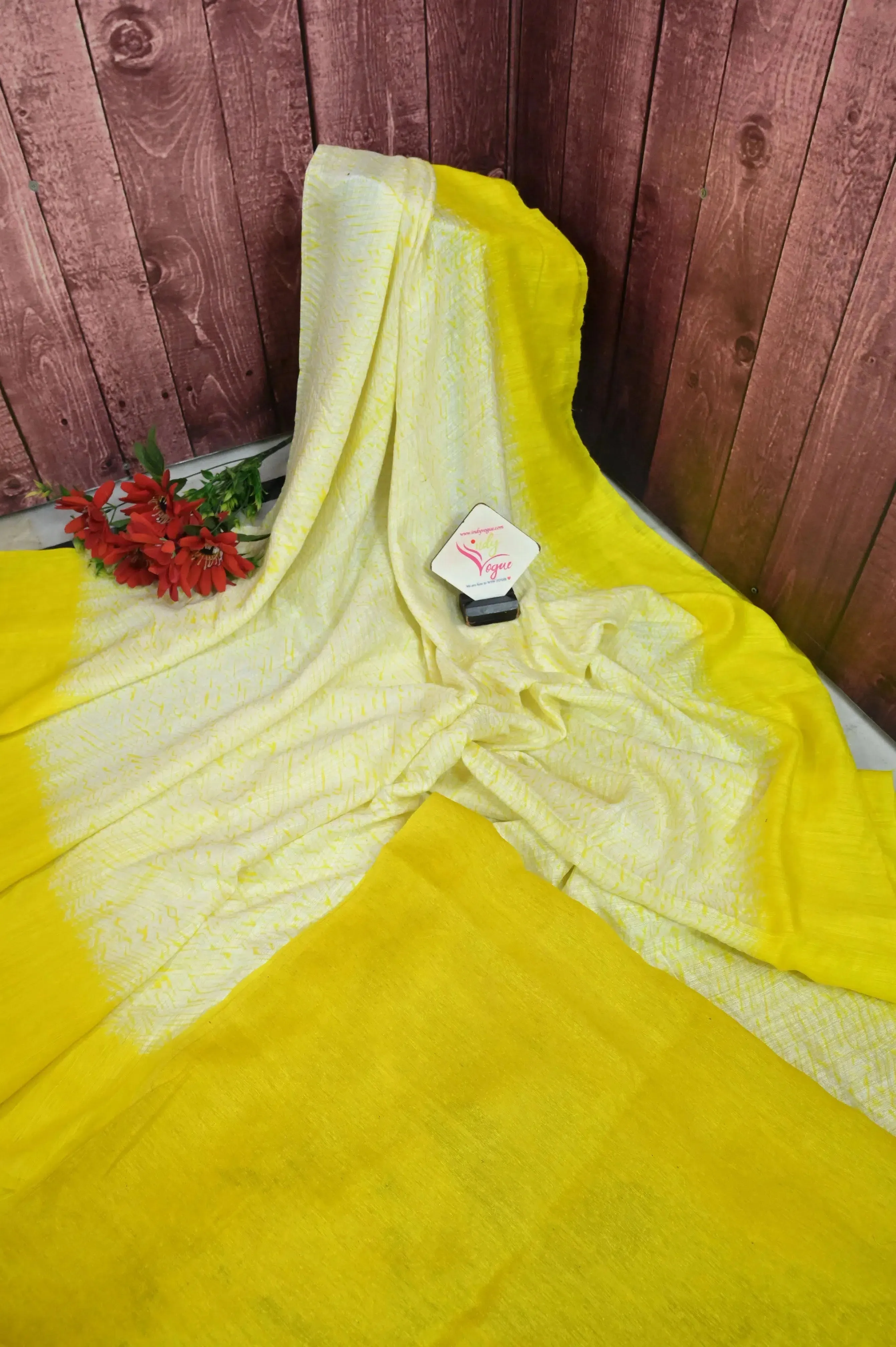 White and Yellow Color Matka Silk Saree with Shibori Dye Work and Muslin Jamdani Pallu