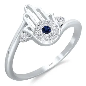 White Gold Sapphire & Diamond Hamsa Ring