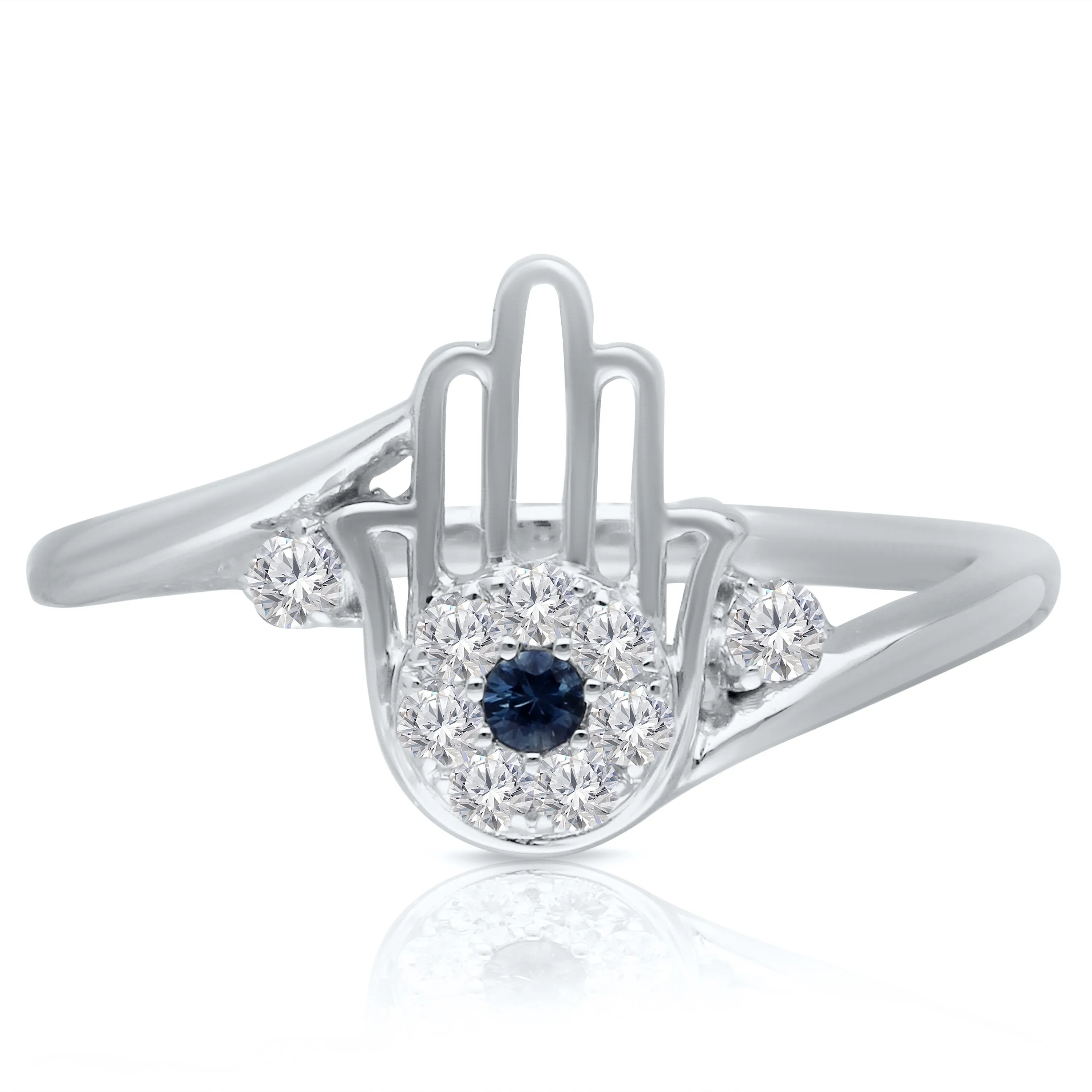 White Gold Sapphire & Diamond Hamsa Ring