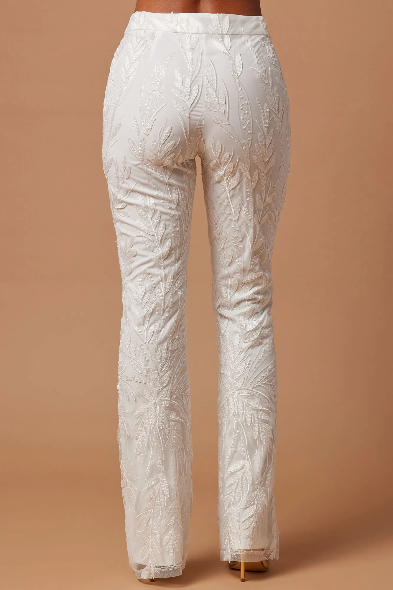 Willa Sequin Embroidered Pant - White