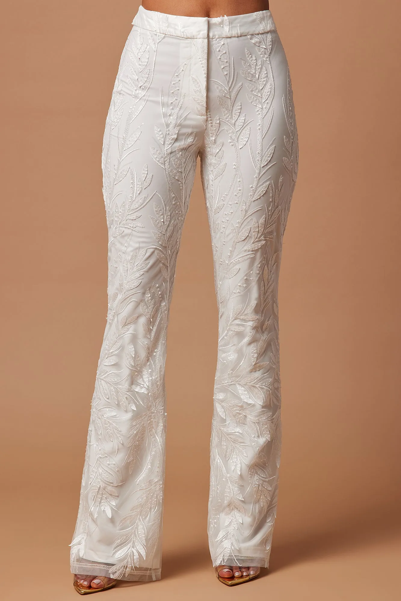 Willa Sequin Embroidered Pant - White