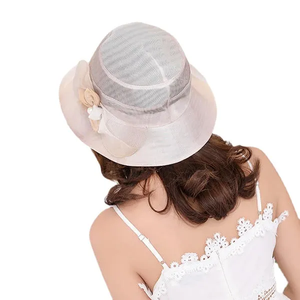 Women Summer Thin Breathable Bow Beach Hat Outdoor Wide Brim Visor Sun Bucket Cap