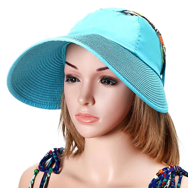 Womens Summer Outdoor Sun Protective Empty Top Beach Hat Wide Brim Anti-UV Gardening Visor Cap