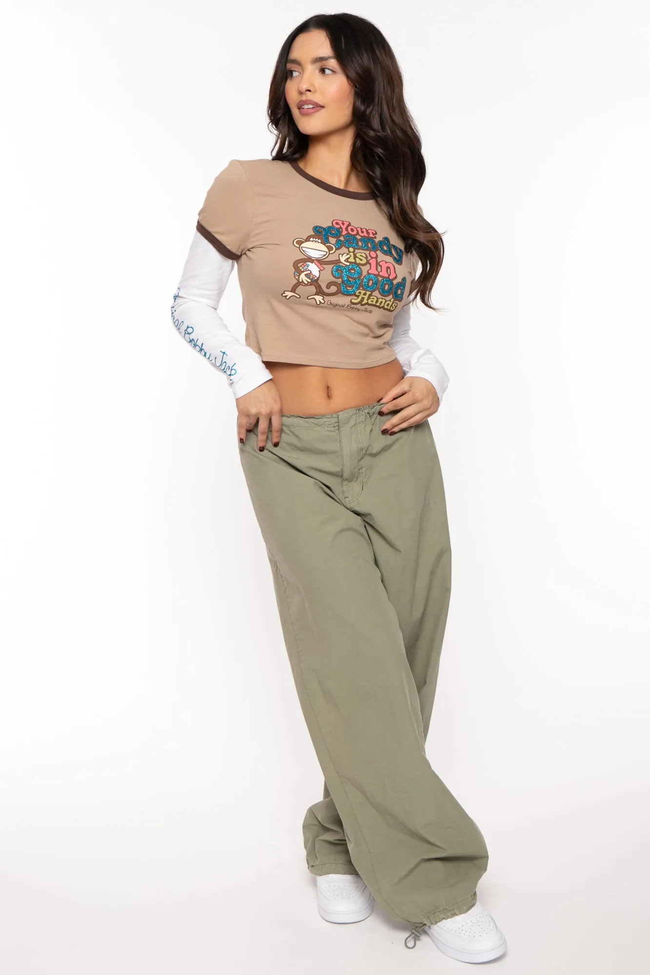 Your Candy- Bobby Jack Crop Glitter Twofer - Khaki